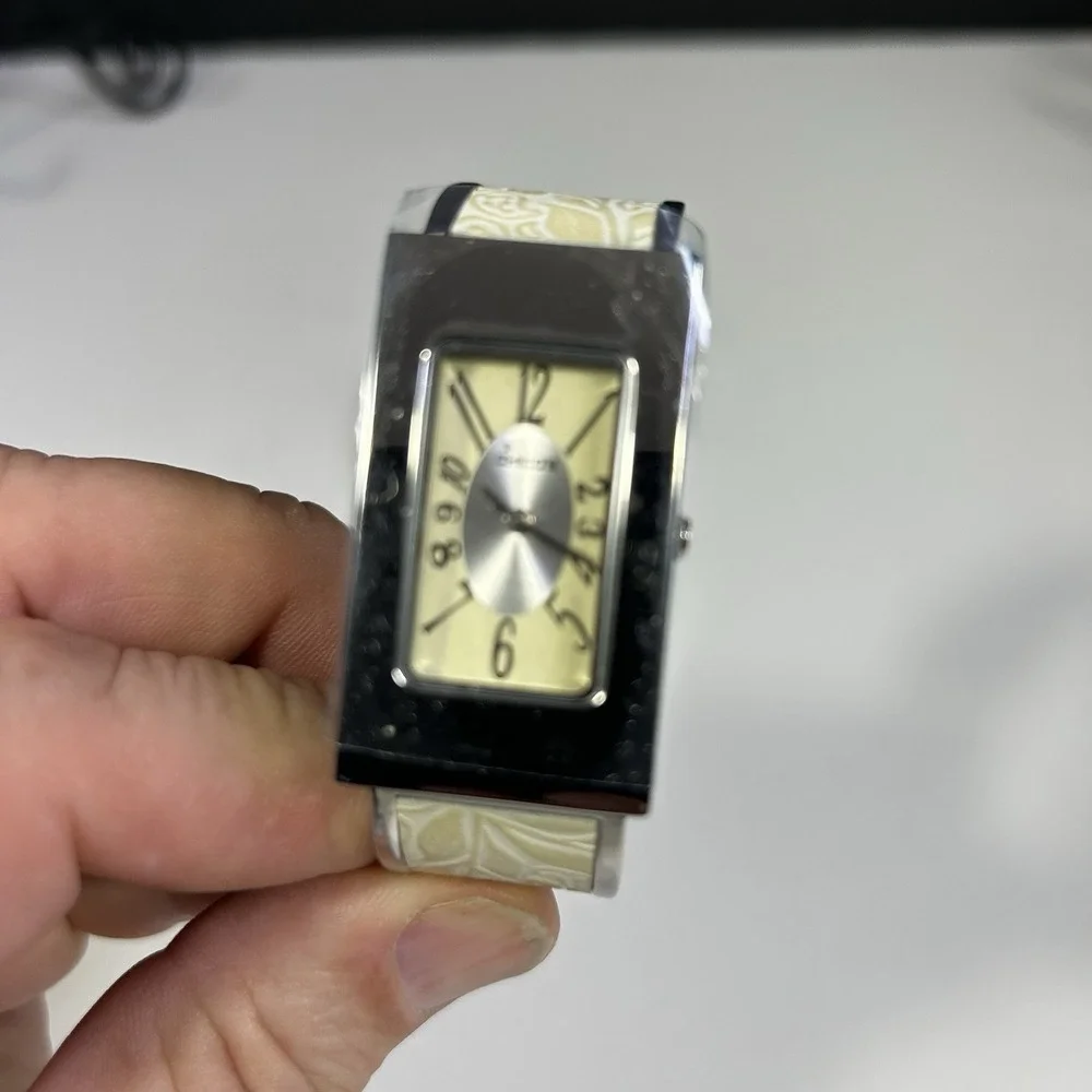 Chico's CH-921 Floral Cuff Watch Cream Silver Tone Japan Movement NEW
